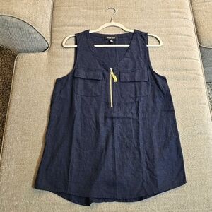 Ellen Tracy Dark Blue Linen Blend Casual Minimalist Lagen Top Size Medium